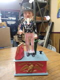 Vtg 1975 Old Time Uncle Sam Working Mechanical Coin Bank w/Box Hong Kong Plastic