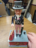 Vtg 1975 Old Time Uncle Sam Working Mechanical Coin Bank w/Box Hong Kong Plastic