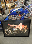 Vtg Hot Girl Santas Helper Harley Electra Glide FLH Motorcycle Framed Art 39x28