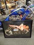 Vtg Hot Girl Santas Helper Harley Electra Glide FLH Motorcycle Framed Art 39x28