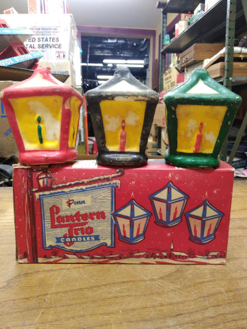 Vtg 1950's Lantern Trio Candles Penn Wax Works Original Box Never Burned