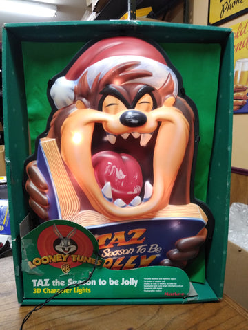 Vtg Looney Tunes Taz The Season To Be Jolly 3 D Character Light Works In Box!