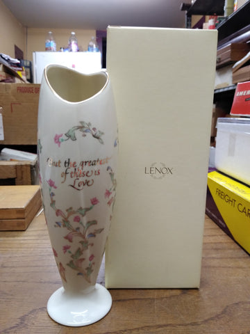 Vtg Lennox Bud Vase "But The Greatest Of these Is Love" In Original Box Minty!