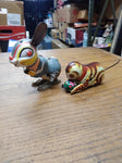 Vtg 2 Piece Wind Up Tin Toy Lot Cat and Ball Jumping Rabbit Litho Japan Working