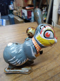 Vtg 2 Piece Wind Up Tin Toy Lot Cat and Ball Jumping Rabbit Litho Japan Working
