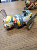 Vtg 2 Piece Wind Up Tin Toy Lot Cat and Ball Jumping Rabbit Litho Japan Working