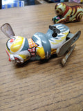 Vtg 2 Piece Wind Up Tin Toy Lot Cat and Ball Jumping Rabbit Litho Japan Working