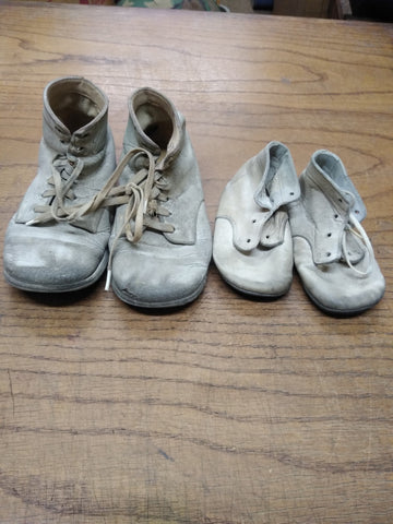 Vtg 2 Pair Lot Old 1950's - 1960's Lace Up White Berkshire Baby Toddler Shoes