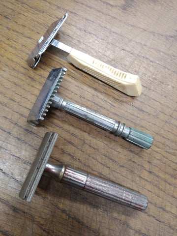 Vtg 3 Pc Safety Razor Clean Up Lot 1951 Gillette 2 x Gem Micromatic Good Shaves!
