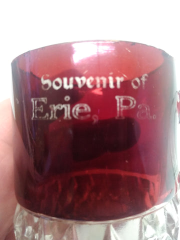 1900 Decorative Diamond Ruby Cranberry Glass Erie Pa Souvenir Punch Cup