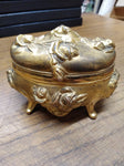 Antique 1904 Art Deco Gold Gilt Rose Vine Hinged Dresser Vanity Box Jewelery Box