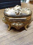 Antique 1904 Art Deco Gold Gilt Rose Vine Hinged Dresser Vanity Box Jewelery Box