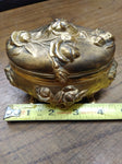 Antique 1904 Art Deco Gold Gilt Rose Vine Hinged Dresser Vanity Box Jewelery Box