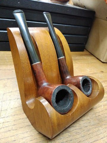 Vtg 3 Piece Pipe and Stand Lot 2 x Brewster Dripless Pipe Italy Very Good Cond
