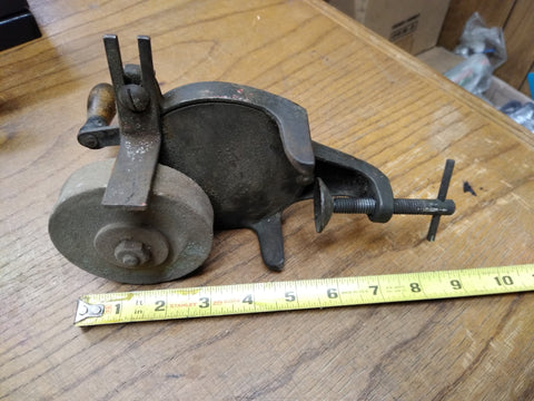 Vintage Clamp On Hand Crank Bench Grinder Grinding Wheel 3.5” Sharpening Stone