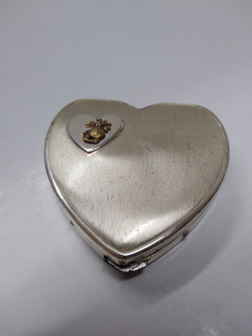 Vtg WW2 Sterling Silver US Marines Sweetheart Powder Heart Shaped Compact Nice!