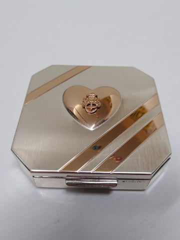 Vtg WW2 Sterling Silver US Navy Sweetheart Gold Accent Octagonal Compact Nice