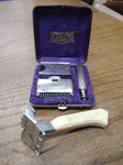 Vtg GEM Single Edge 2 Piece Safety Travel Razor Lot With Case Blade Bank Nice!