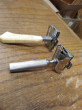 Vtg GEM Single Edge 2 Piece Safety Travel Razor Lot With Case Blade Bank Nice!
