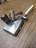 Vtg GEM Single Edge 2 Piece Safety Travel Razor Lot With Case Blade Bank Nice!