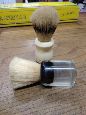 Vtg 2 Piece Shaving Brush Lot Ever Ready Lucite Nylon Boar Bristle Made In USA