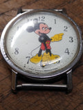 Vtg Walt Disney Productions Mickey Mouse Wind Up Wrist Watch Yellow Hands 1970's