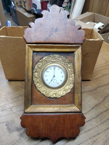 Antique Elgin Civil War Era Pocket Watch Folk Art Hand Carved Wood Case 15 J