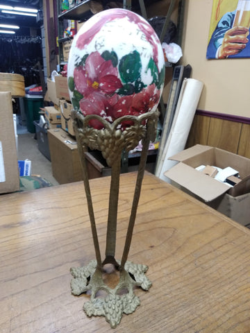 Antique Easter Hand Blown Glass Brass Stand 14" Tall Table Decoration 1890's