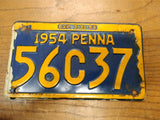 Vtg 1954 Pennsylvania License Plate Car Tag 56C37 Exp 3 31 55 10"x6" Hot Rat Rod