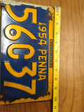 Vtg 1954 Pennsylvania License Plate Car Tag 56C37 Exp 3 31 55 10"x6" Hot Rat Rod