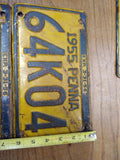 Vintage 1955 2 piece Sequential Pennsylvania License Plate set