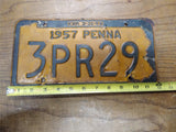 Vtg 1957 Pennsylvania License Plate Car Tag 3PR29 Exp 3 31 58 10"x6" Hot Rat Rod