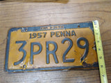 Vtg 1957 Pennsylvania License Plate Car Tag 3PR29 Exp 3 31 58 10"x6" Hot Rat Rod
