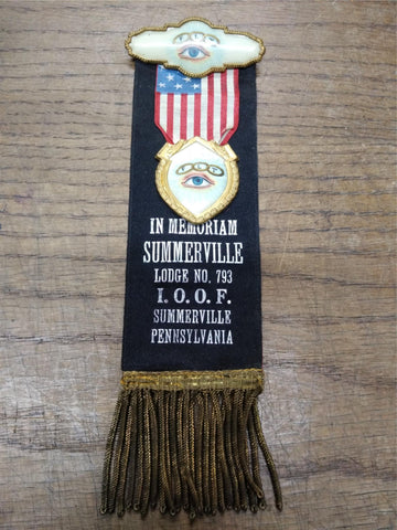 Vtg I.O.O.F FLT In Memorial Medal Ribbon Lodge No 793 Summerville Pa Celluloid