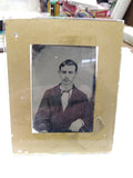 Vtg Antique Tin Type Photograph Of Man With Mustache Suit and Tie Under Glass