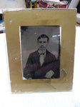 Vtg Antique Tin Type Photograph Of Man With Mustache Suit and Tie Under Glass