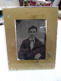 Vtg Antique Tin Type Photograph Of Man With Mustache Suit and Tie Under Glass