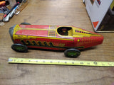 Vtg 1930's Marx Wind Up Tin Toy Boat Tail Racer Car #711 With Driver Lithograph