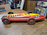 Vtg 1930's Marx Wind Up Tin Toy Lithograph Boat Tail Racer Car #12 Working