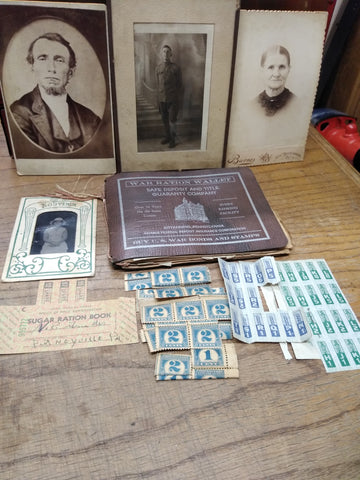 Antique Vtg Family Photo Ephemera War Ration Collection Tin Type WW1 Soldier WW2