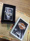 Sealed Zippo Harley Davidson Lighter Skull & Helmet High Polish Chrome With Box