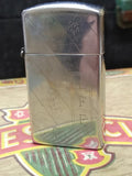 Vtg 1965 ZIPPO Slim Cigarette Lighter Etched Diagonal Lines Flowers Striped Back