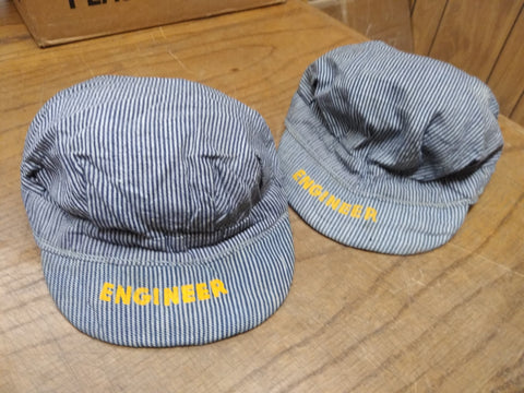 Vtg Childrens Railroad Engineer Style Blue & White Striped Cap Hat Youth Kids