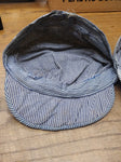 Vtg Childrens Railroad Engineer Style Blue & White Striped Cap Hat Youth Kids