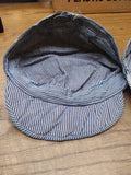 Vtg Childrens Railroad Engineer Style Blue & White Striped Cap Hat Youth Kids