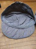 Vtg Childrens Railroad Engineer Style Blue & White Striped Cap Hat Youth Kids