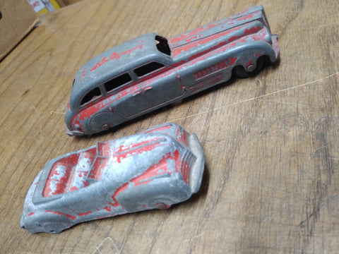 Vtg Tootsie Toy 2 Piece Lot Pressed Metal Sedan Convertible Coupe