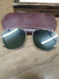 Vtg Clip On Sun Glasses Glass Lens Gold Frame 1950's-1960's Leather Case
