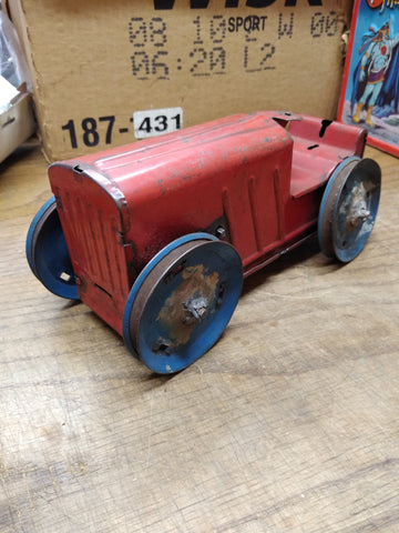 Vtg Marx Toys Pressed Steel Wind Up Tractor Bull Dozer Original Paint Runs!