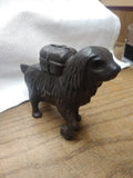 Vtg St Bernard Dog Cast Iron Coin Bank w/ Rescue Back Pack